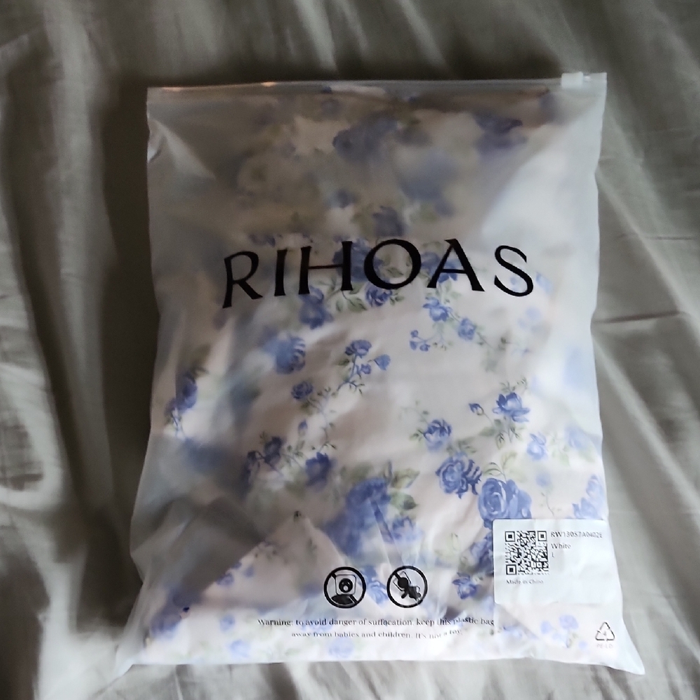RIHOAS White and Blue Midi Floral Dress